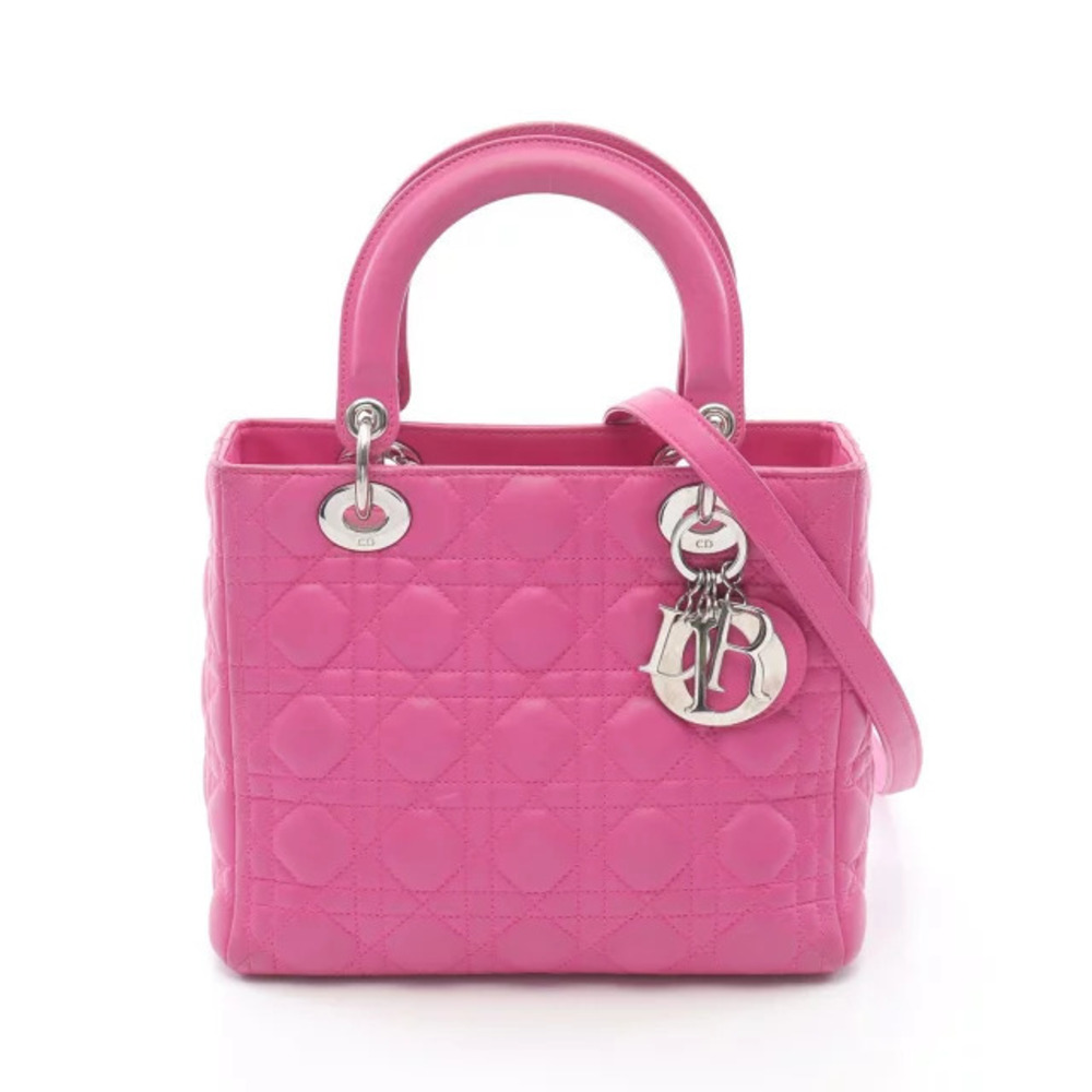 Dior LADY Cannage Handbag Leather Pink